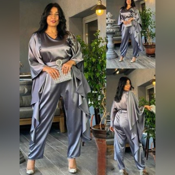 NWT GORGEOUS METALLIC GREY TAPERED JUMPSUIT🔥 - Picture 1 of 2